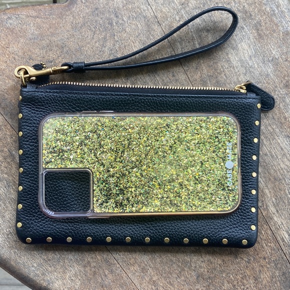 COACH Black Pebble Leather Wristlet With Rivets - Picture 7 of 10